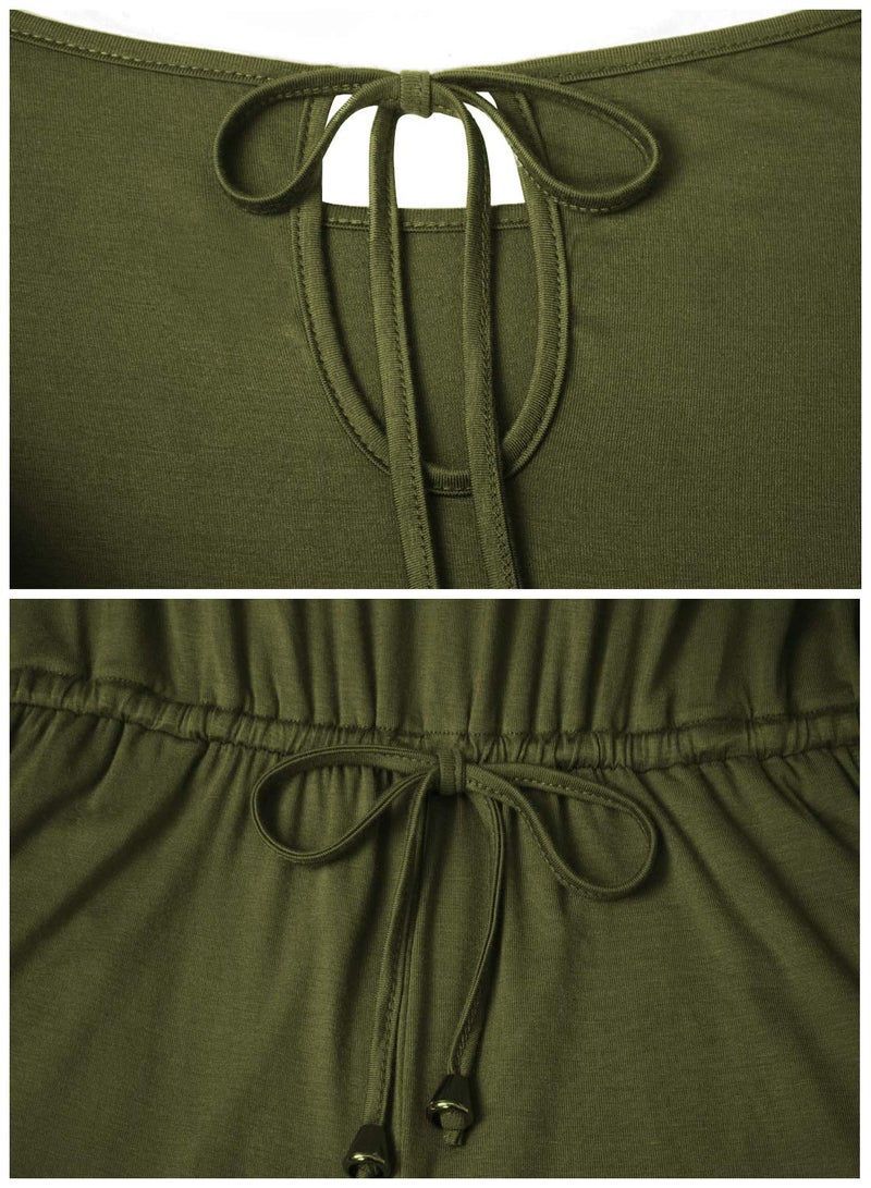 Mokayee Womens Summer Army Green Casual Short Sleeve Cute Crew Neck Front Tie Short Jumpsuits Rompers with Pockets Large - Image 3